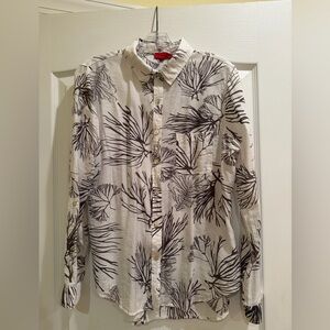 Women's White and Black Botanical Button Down Shirt